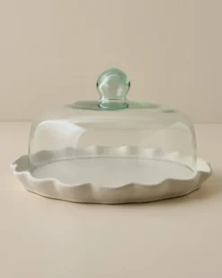 French White Ruffle Cake Plate + Dome