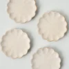 French White Scalloped Edge Stoneware Coaster Set