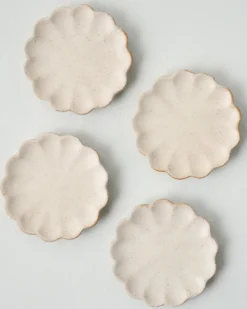 French White Scalloped Edge Stoneware Coaster Set