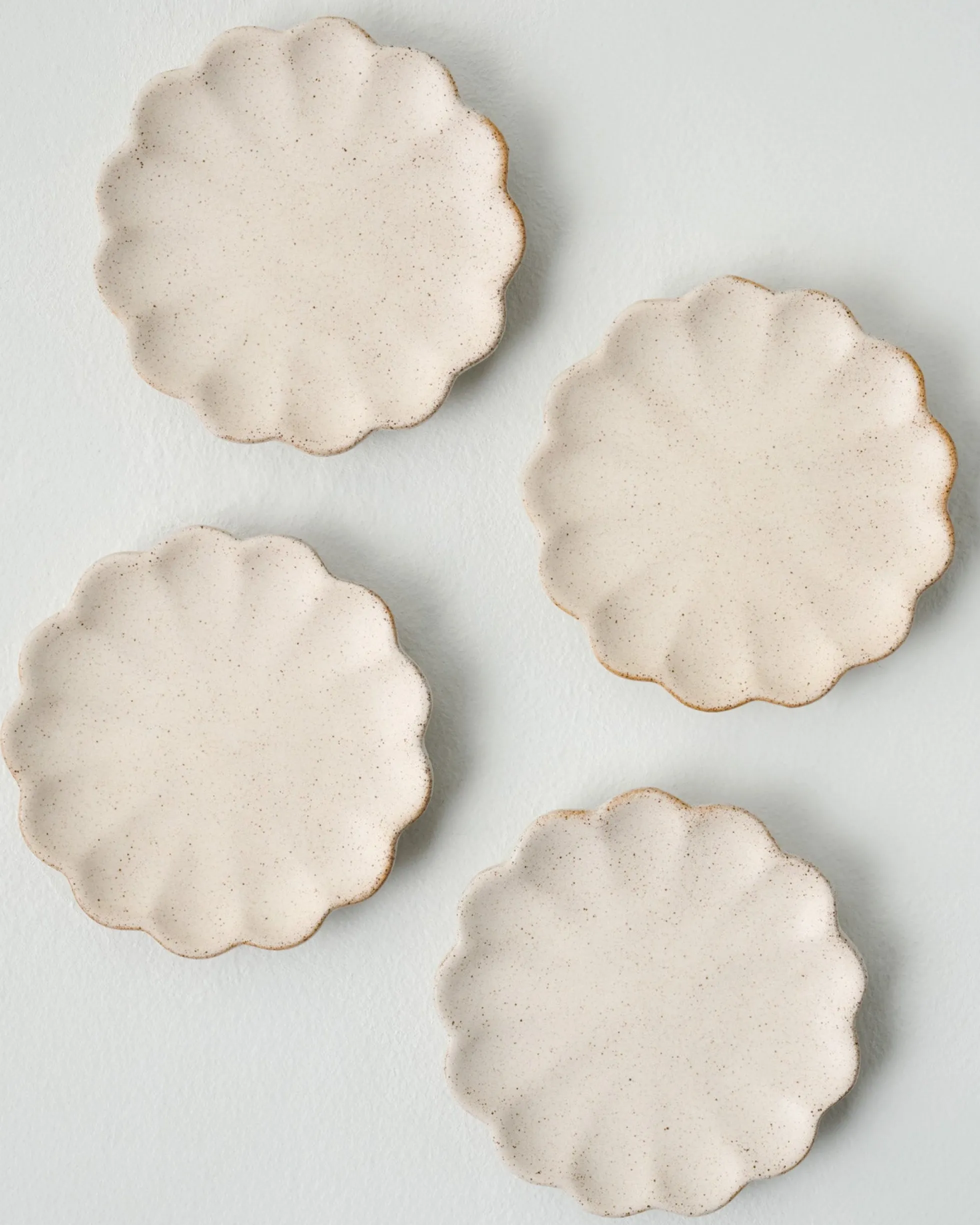 French White Scalloped Edge Stoneware Coaster Set