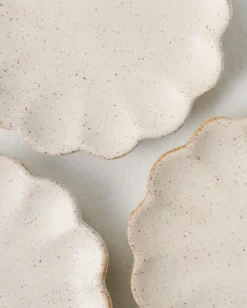 French White Scalloped Edge Stoneware Coaster Set