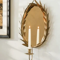 Gilded Wreath Mirrored Wall Sconce
