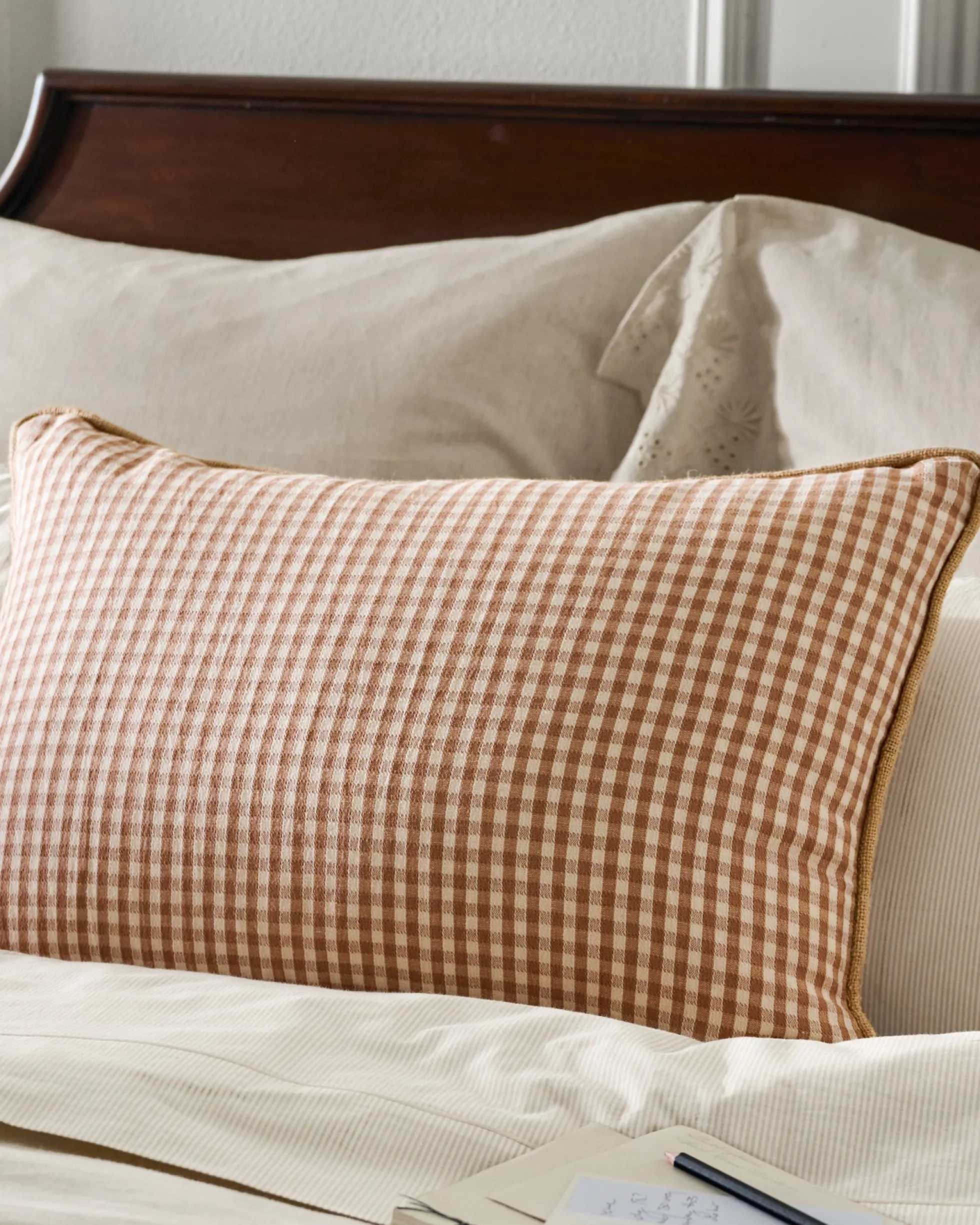 Gingham Small Lumbar Pillow - Toast