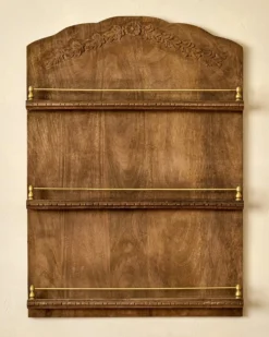 Gloria Carved Wood and Brass Display Shelf