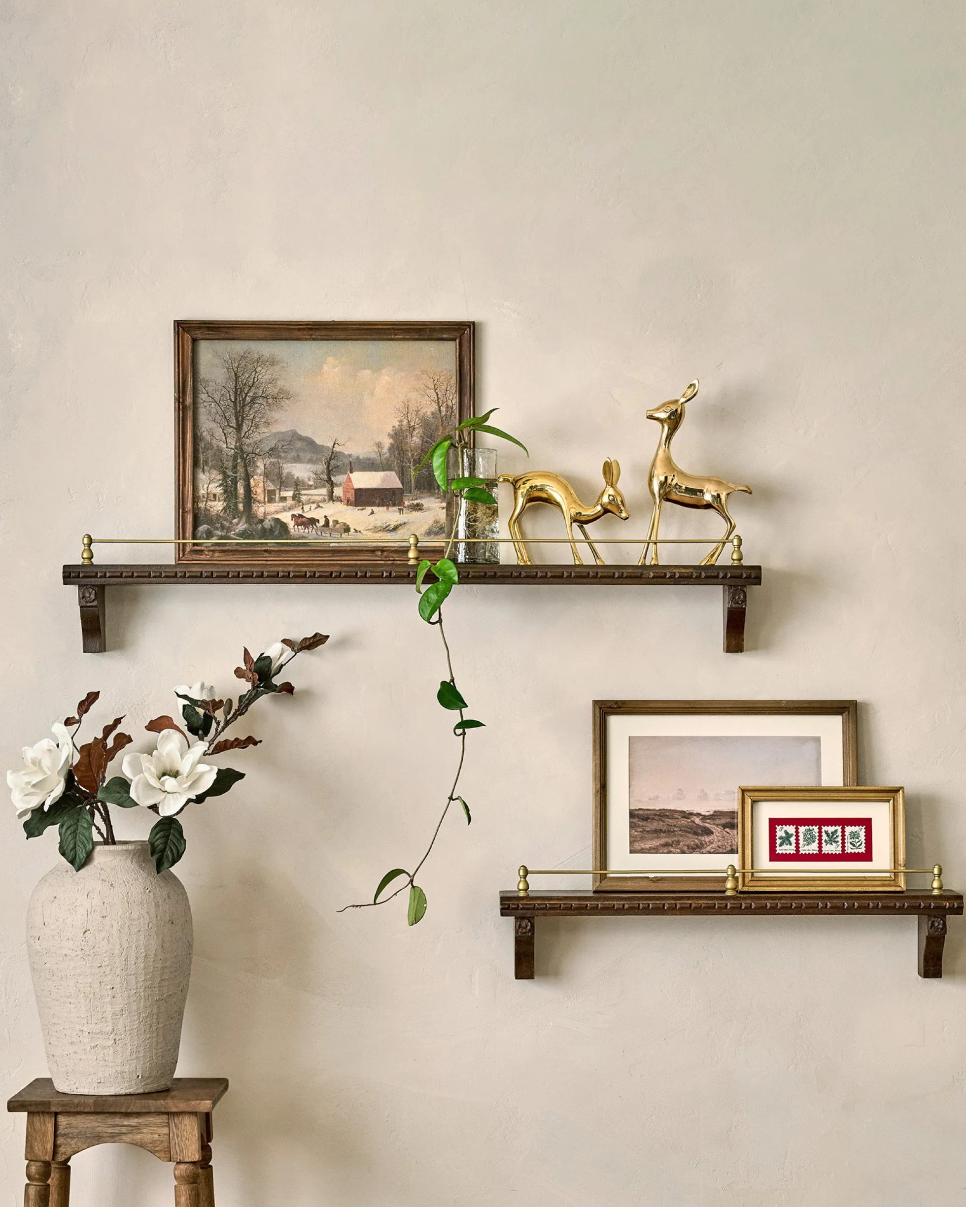 Gloria Carved Wood and Brass Picture Ledge