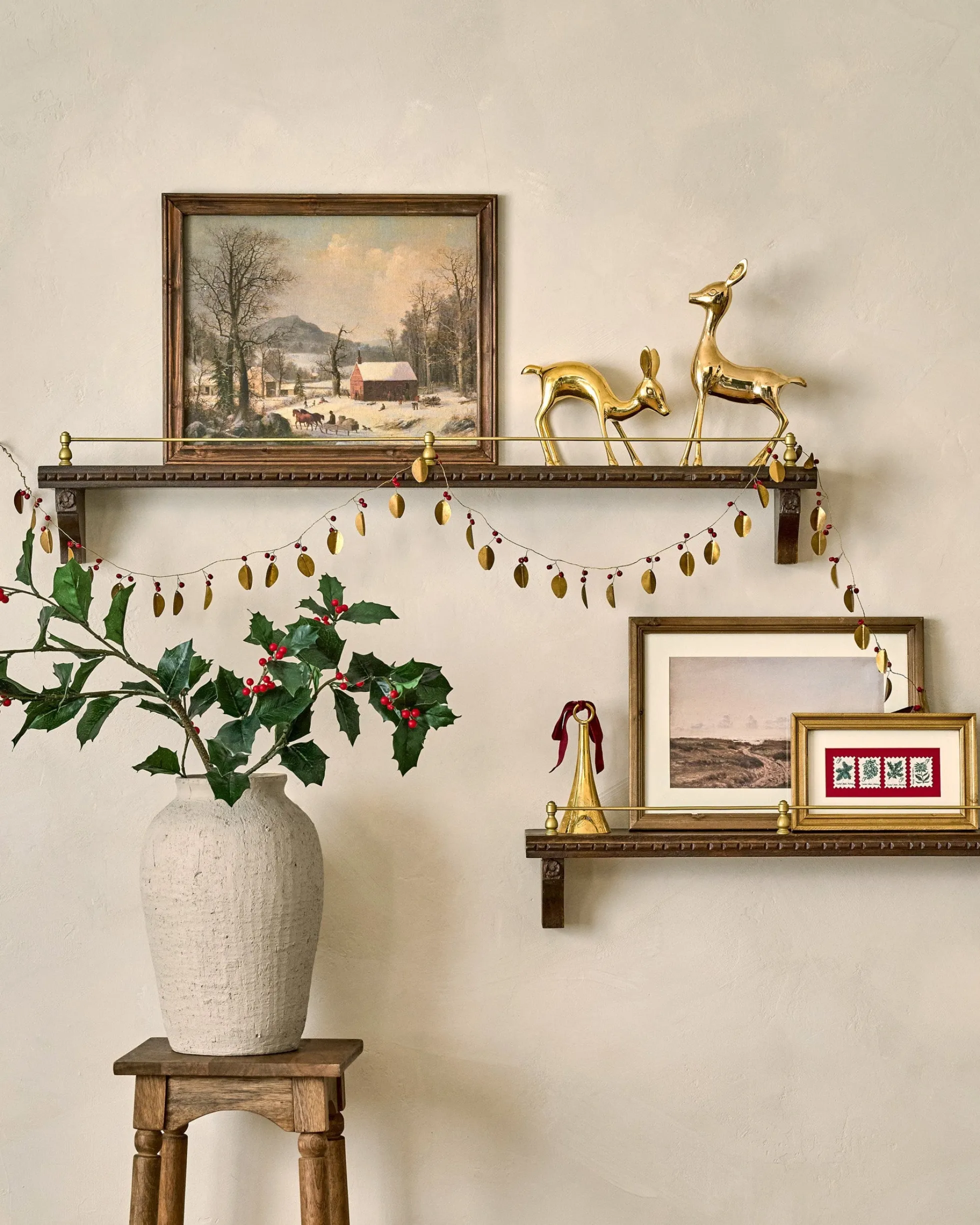 Gloria Carved Wood and Brass Picture Ledge