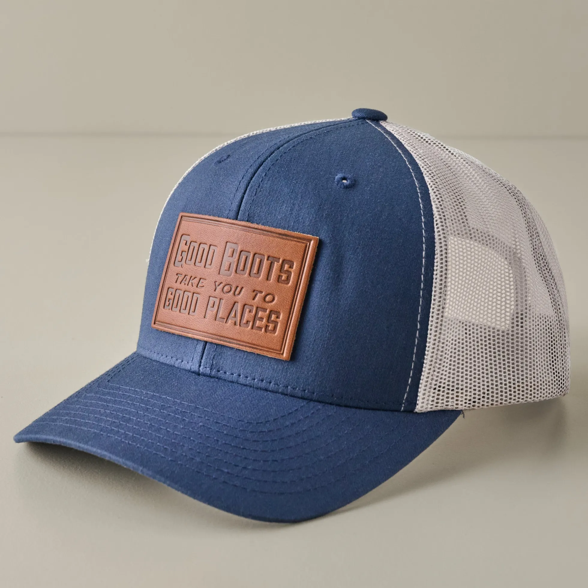 Good Boots Navy Leather Patch Hat