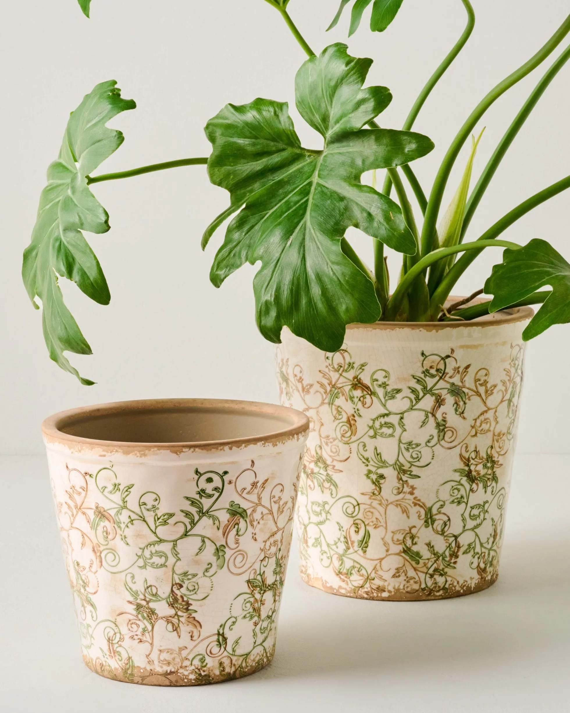 Green and White Distressed Planter