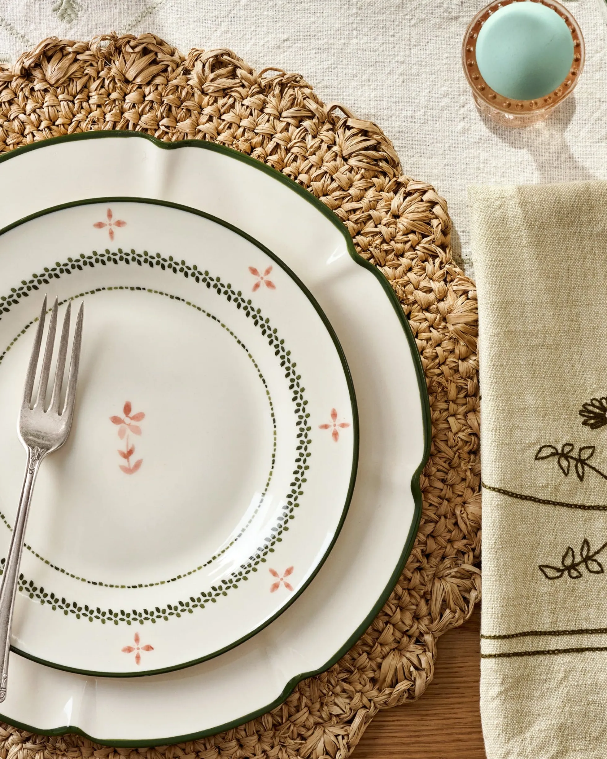 Green Luna Floral Salad Plate