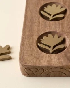 Hand Carved Wood Floral Tic Tac Toe
