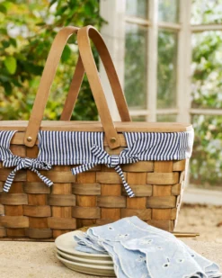 Handwoven Picnic Basket with Striped Liner