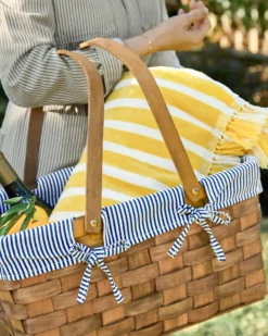 Handwoven Picnic Basket with Striped Liner