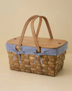 Handwoven Picnic Basket with Striped Liner