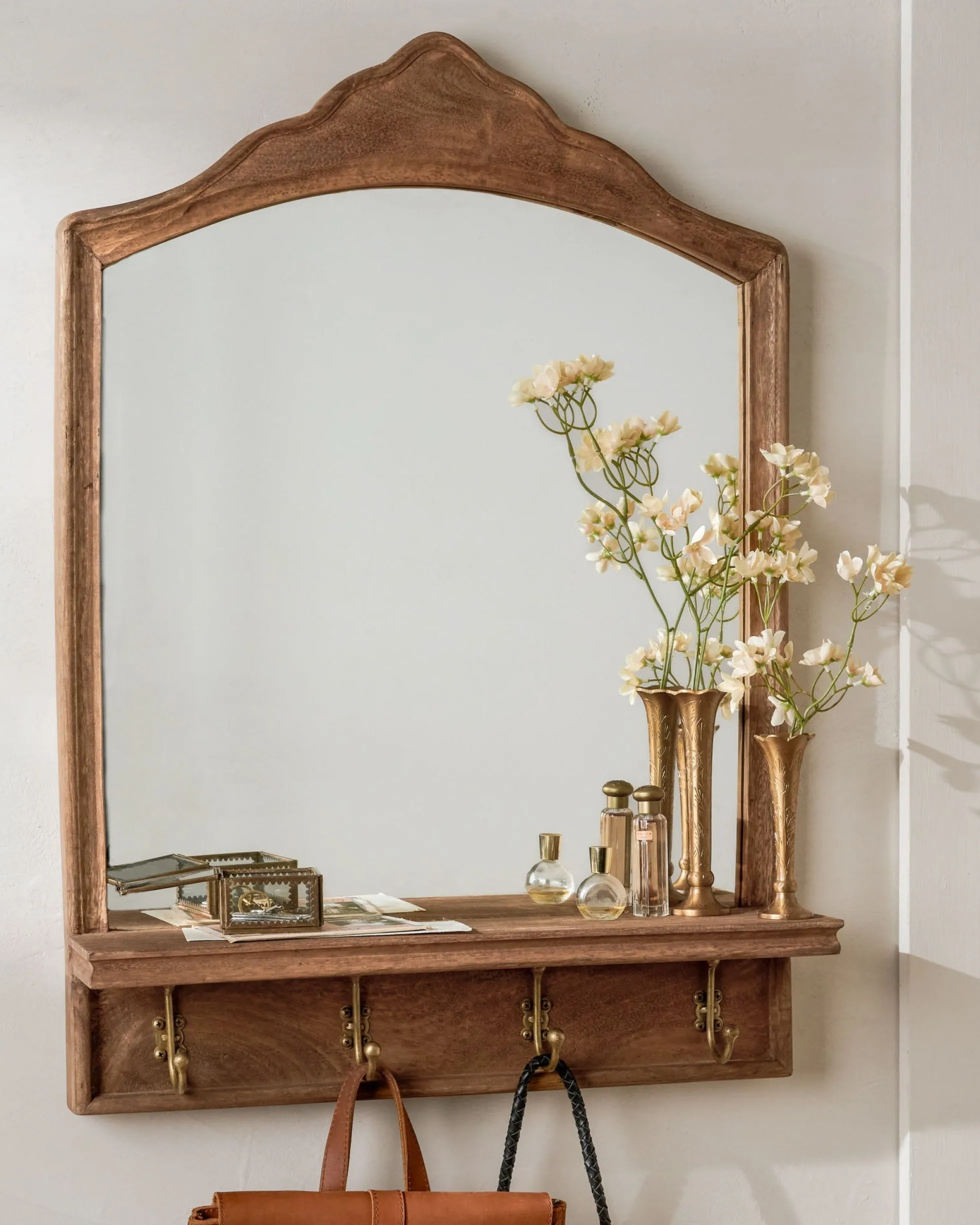 James Mirror with Hooks and Shelf