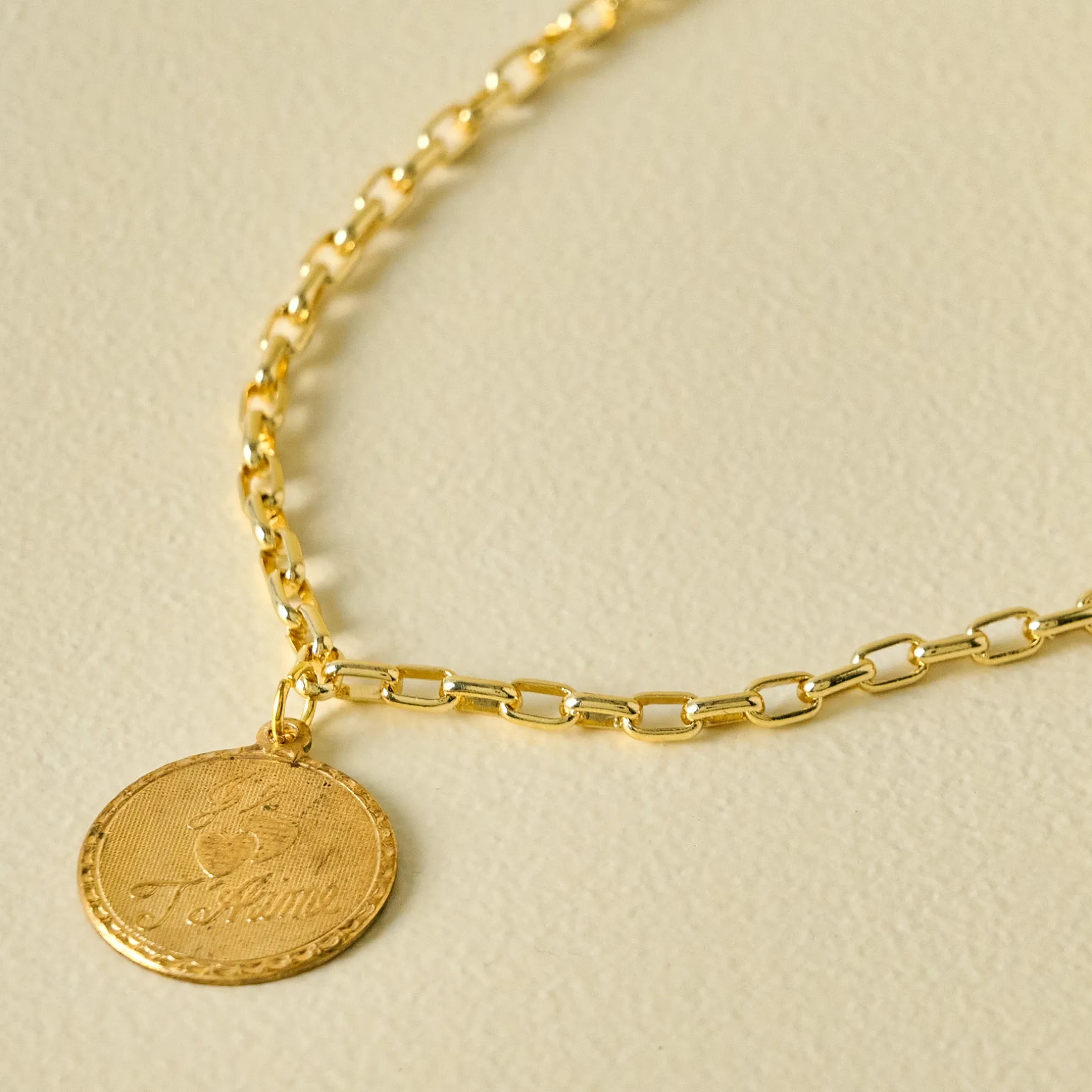 Je T'aime Brass Charm Necklace