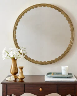 Julie Round Brass Scalloped Mirror