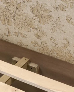 Kennie Upholstered Bed Frame with Carved Solid Oak and Linen Headboard