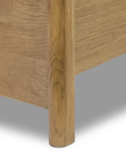 Kennie Upholstered Bed Frame with Carved Solid Oak and Linen Headboard