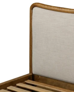 Kennie Upholstered Bed Frame with Carved Solid Oak and Linen Headboard