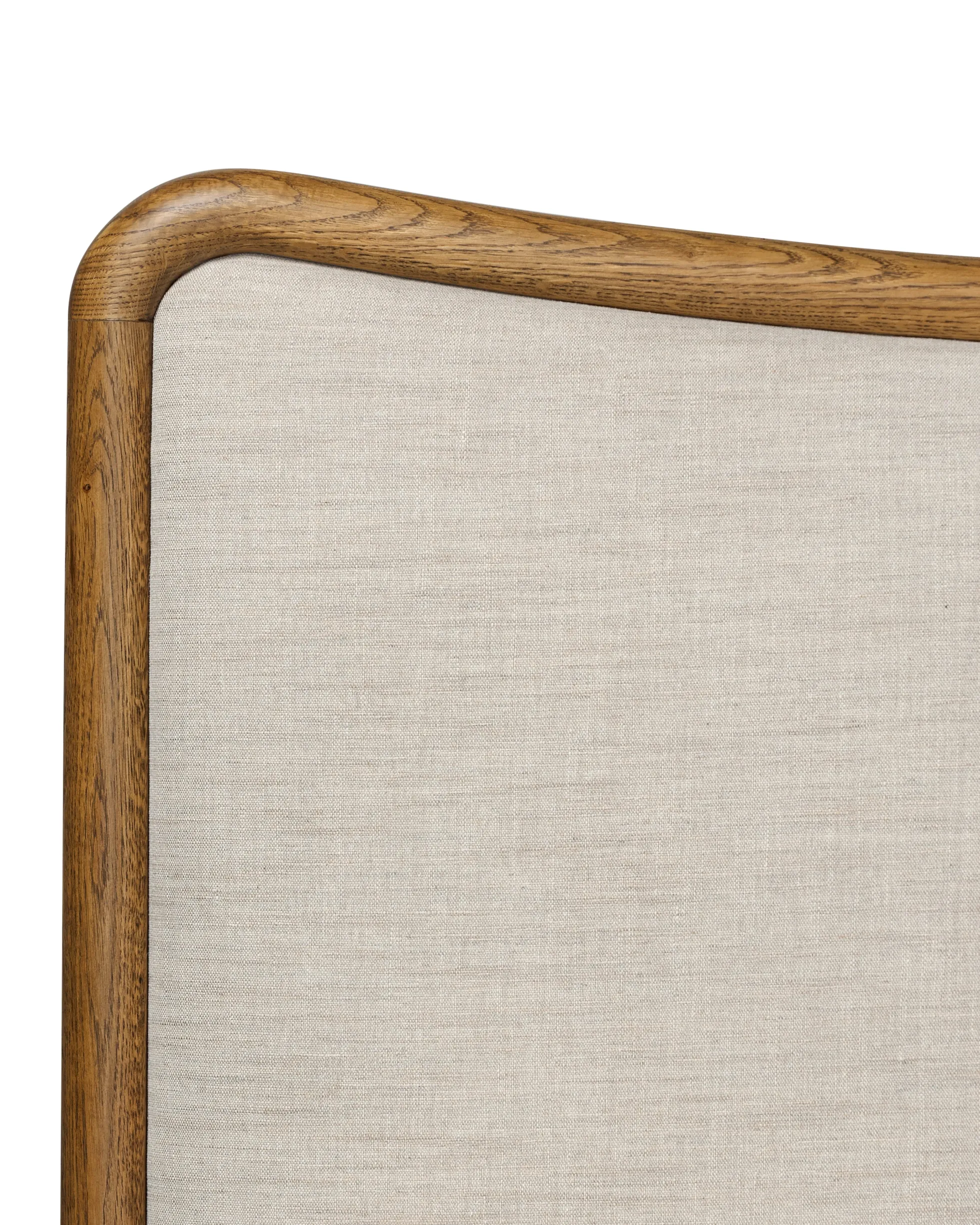 Kennie Upholstered Bed Frame with Carved Solid Oak and Linen Headboard