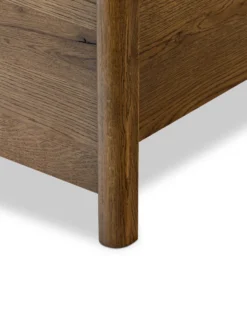 Kennie Upholstered Bed Frame with Carved Solid Oak and Linen Headboard