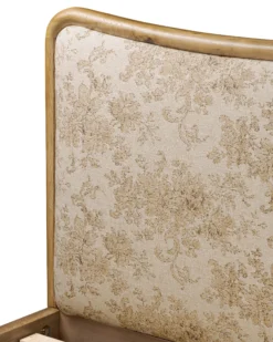 Kennie Upholstered Bed Frame with Carved Solid Oak and Linen Headboard