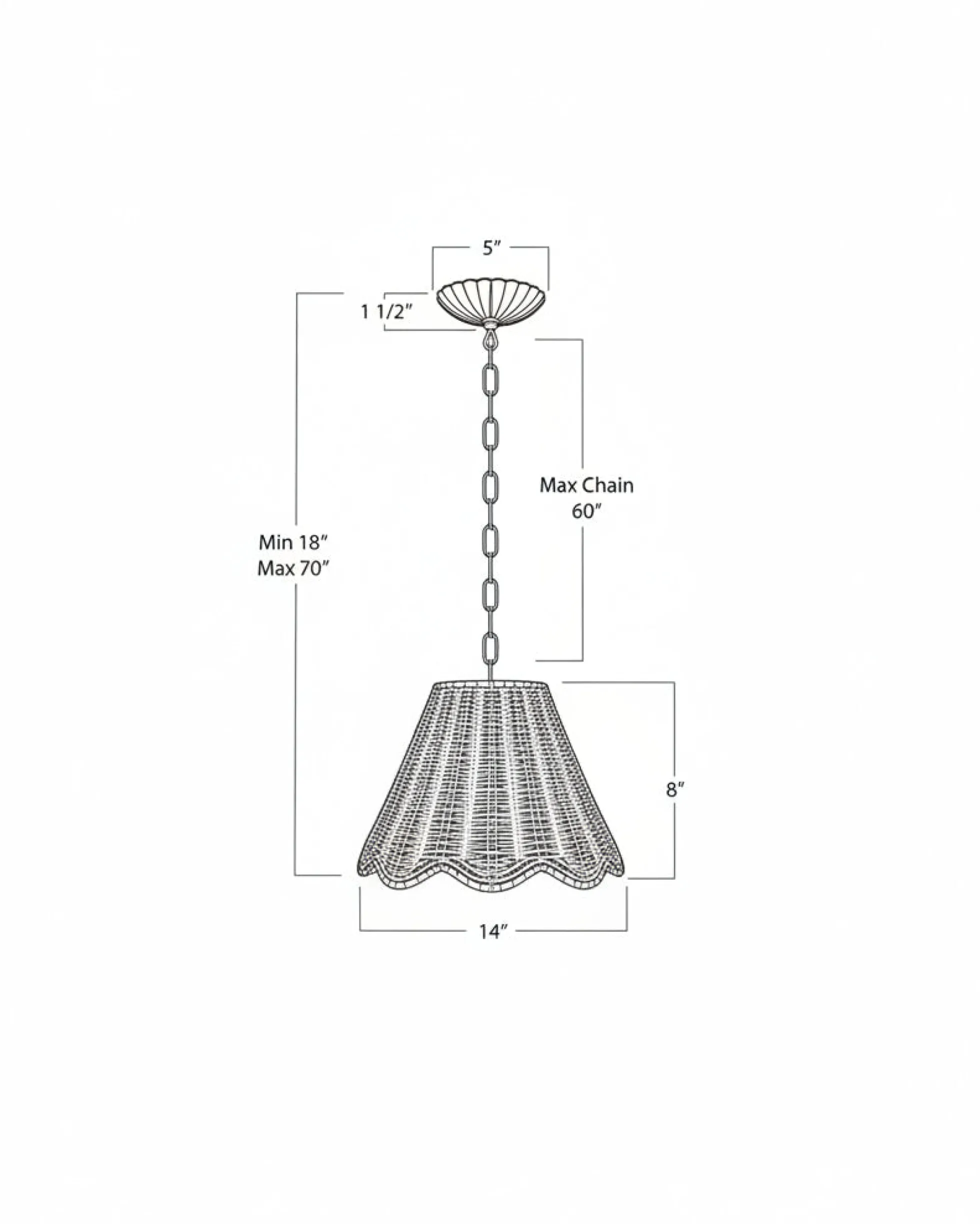 Lucinda Rattan Scallop Pendant (14"-20")