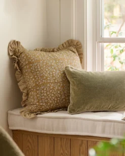 Maggie Ruffle Edge Floral Block Print Pillow