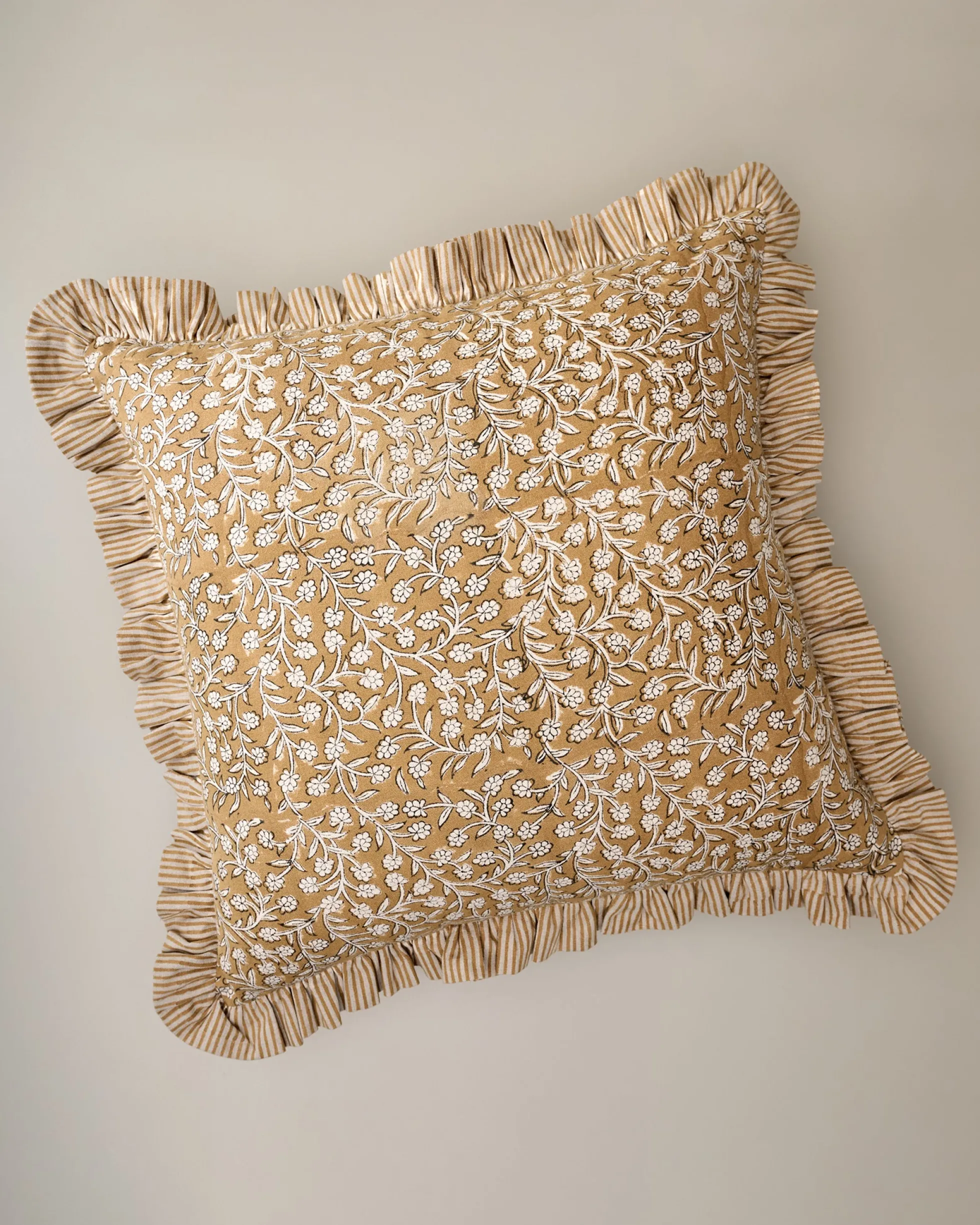 Maggie Ruffle Edge Floral Block Print Pillow