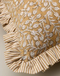 Maggie Ruffle Edge Floral Block Print Pillow