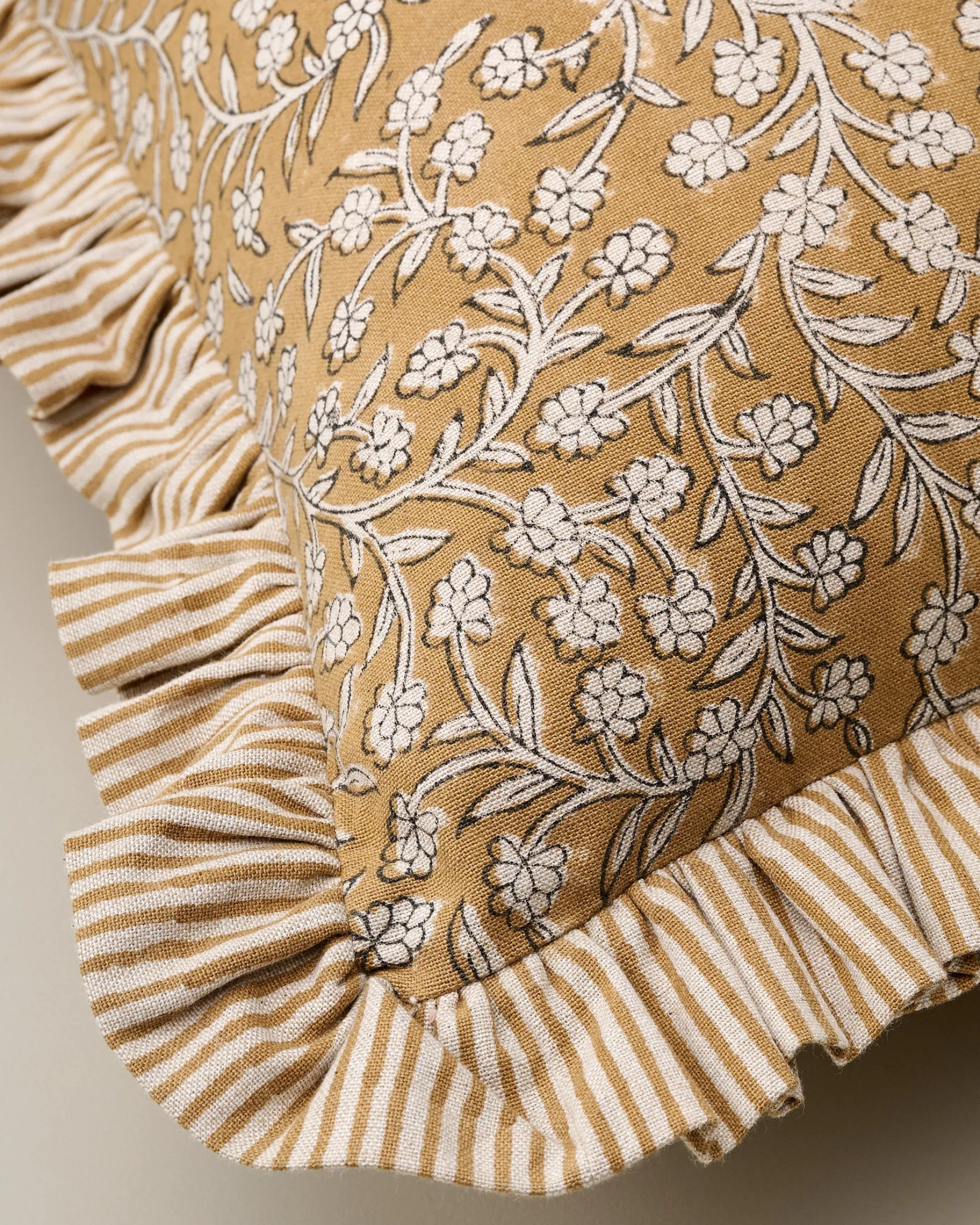 Maggie Ruffle Edge Floral Block Print Pillow