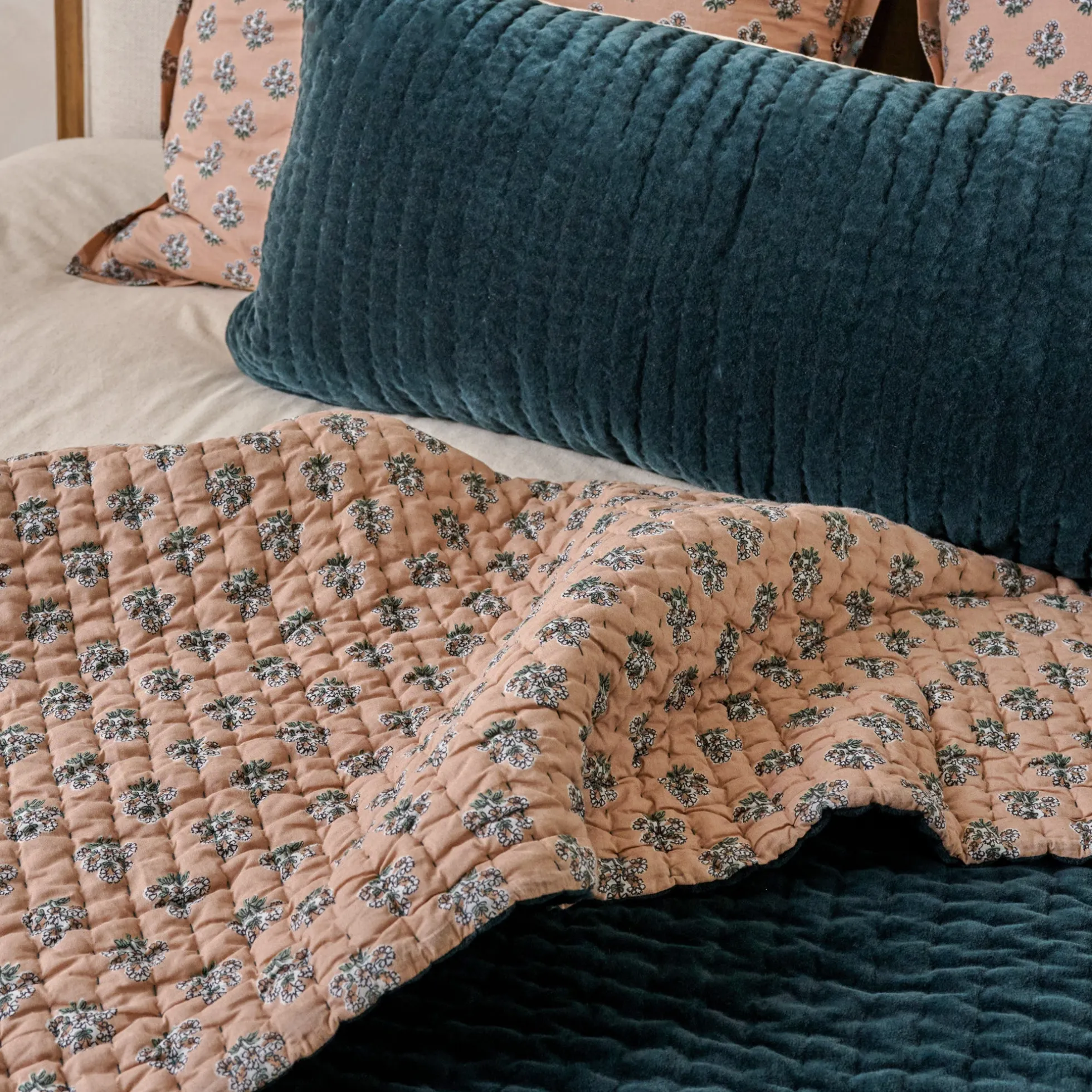 Magical Forest Audrey Velvet Block Print Quilt + Sham Set (King)