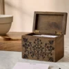 Magnolia Carved Wood Recipe Box