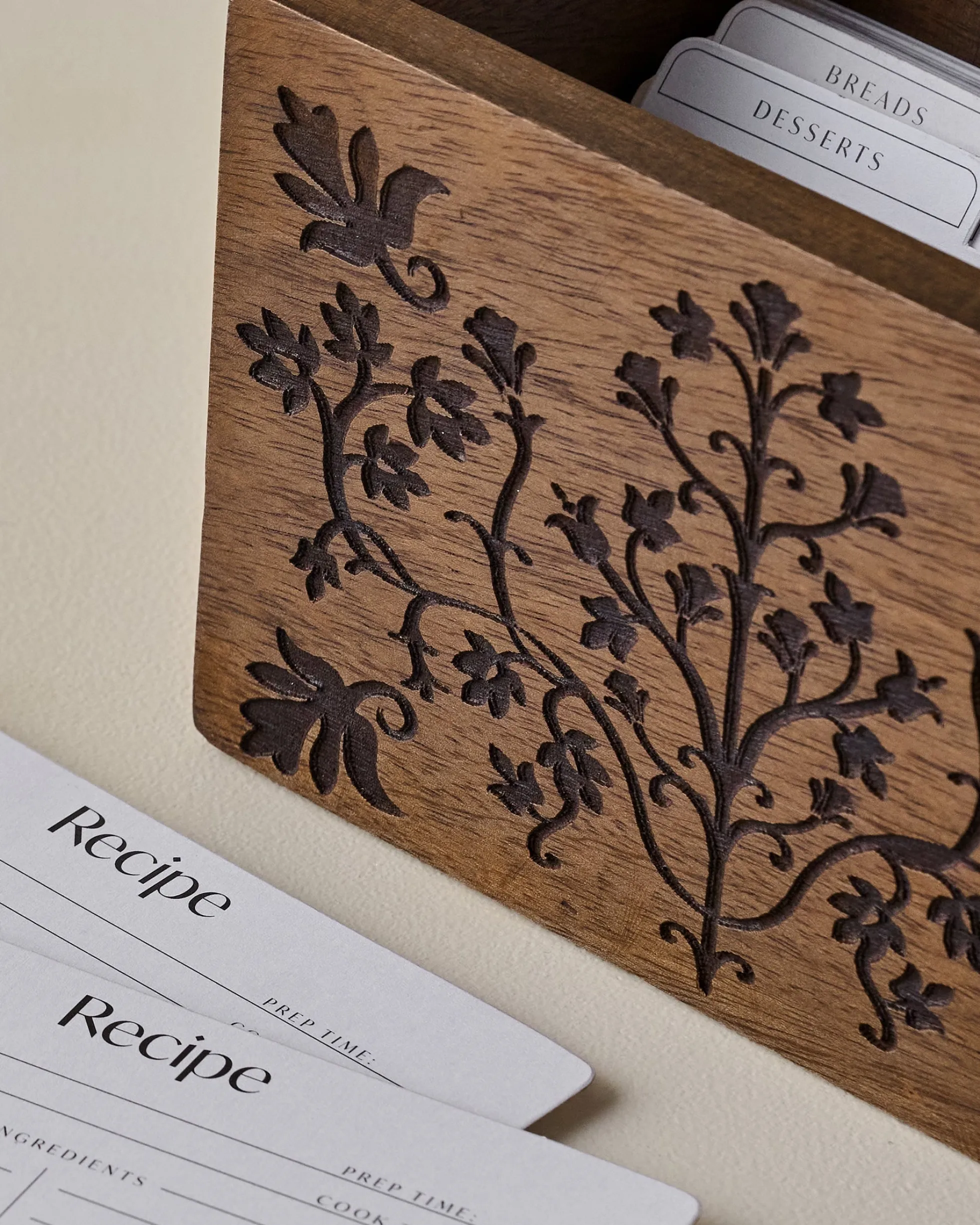Magnolia Carved Wood Recipe Box