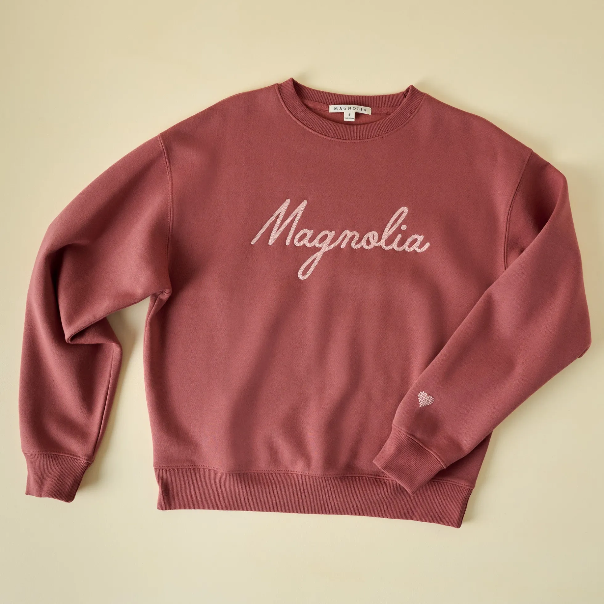 Magnolia Marsala Embroidered Heart Sweatshirt