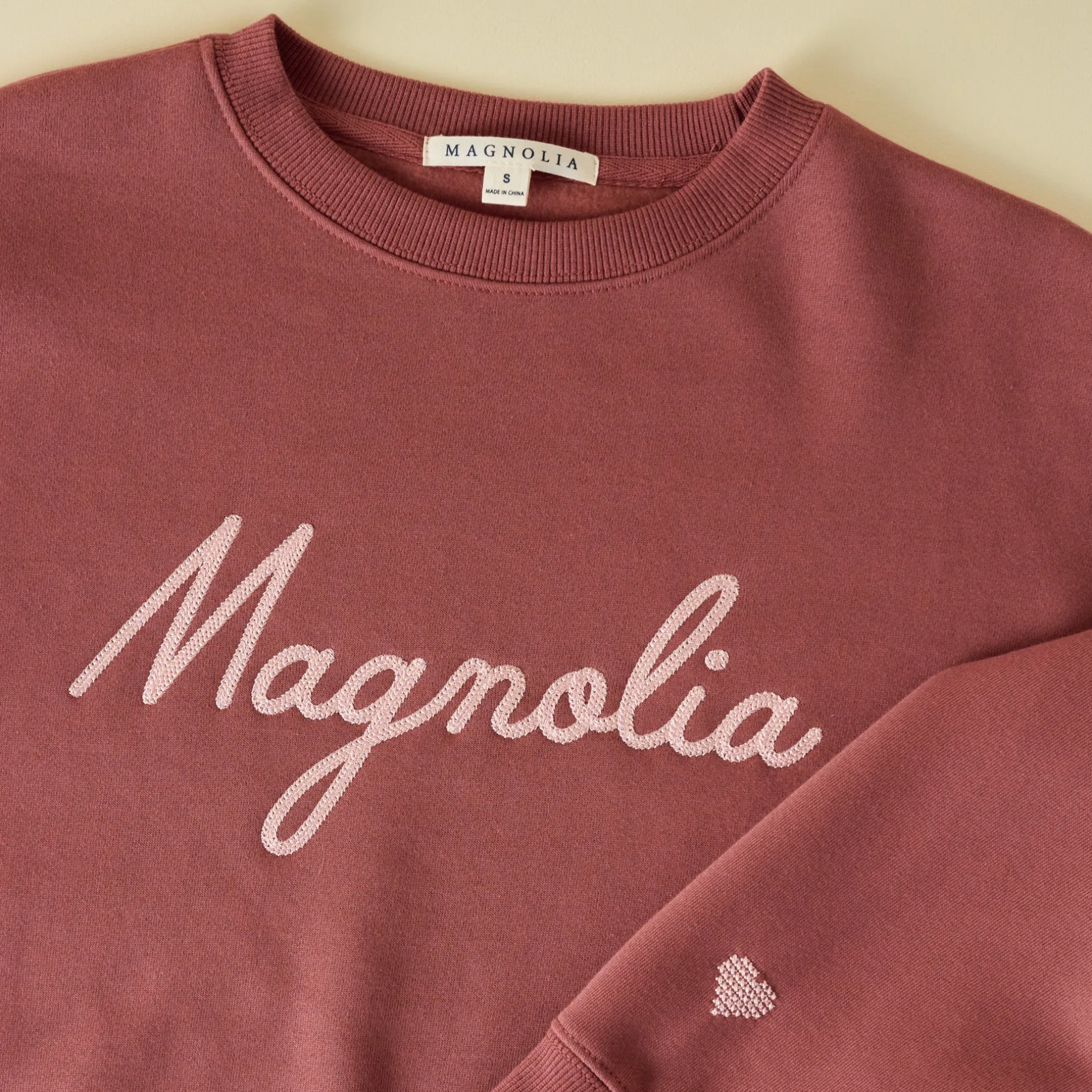 Magnolia Marsala Embroidered Heart Sweatshirt