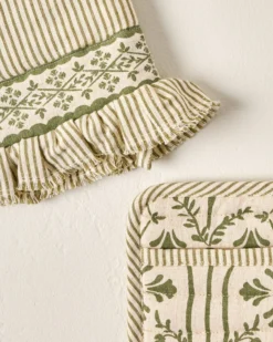 Magnolia Olive Pin Stripe Oven Mitt + Pot Holder Set