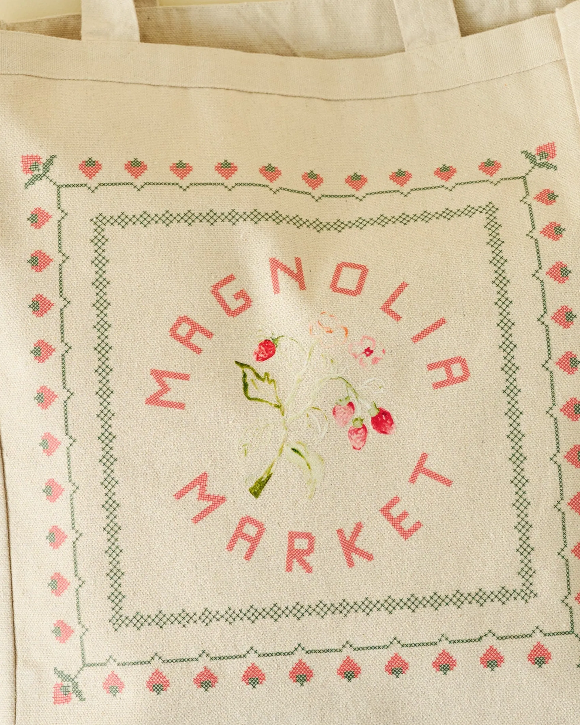 Magnolia Pink Strawberries Canvas Tote