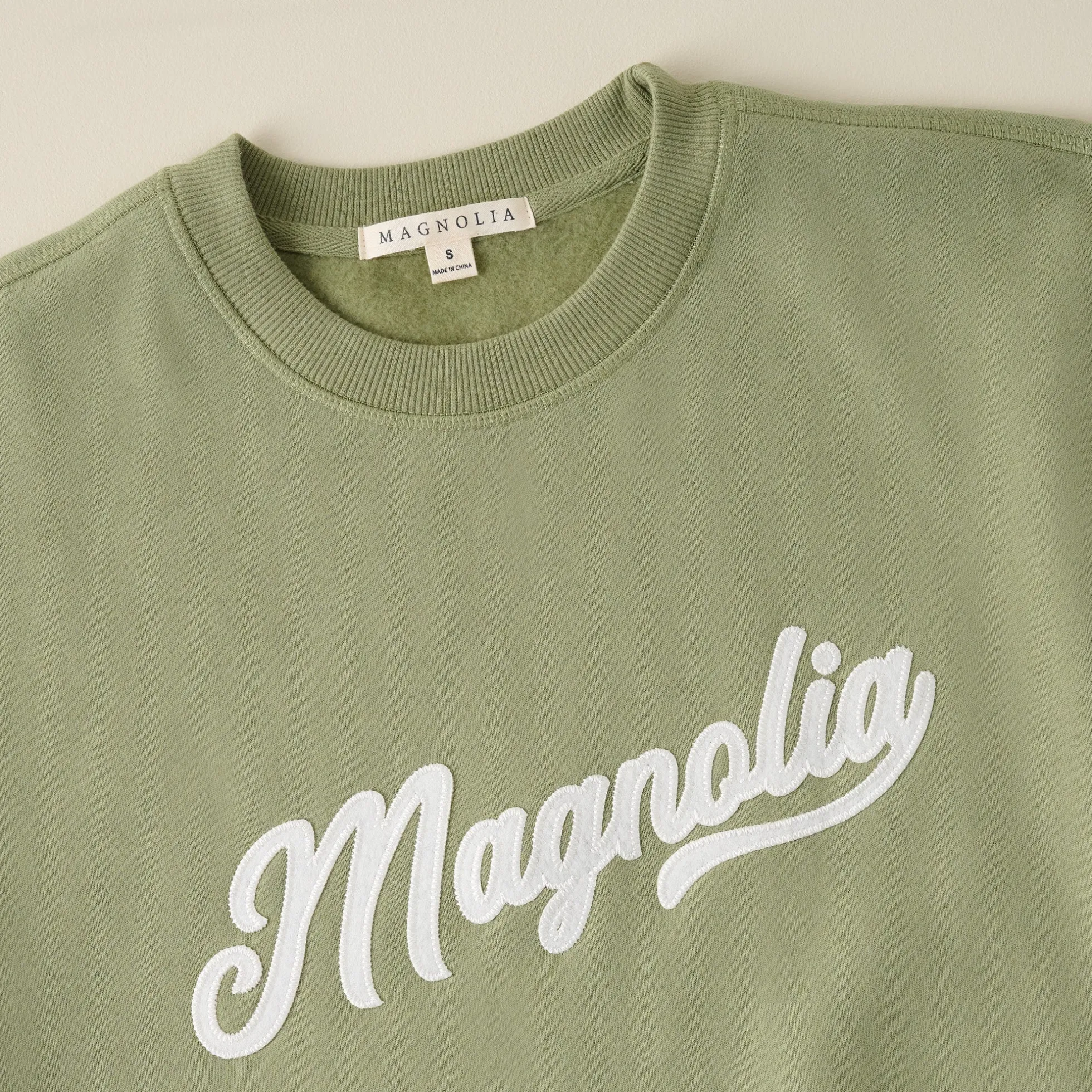 Magnolia Script Green Felt Applique Sweatshirt