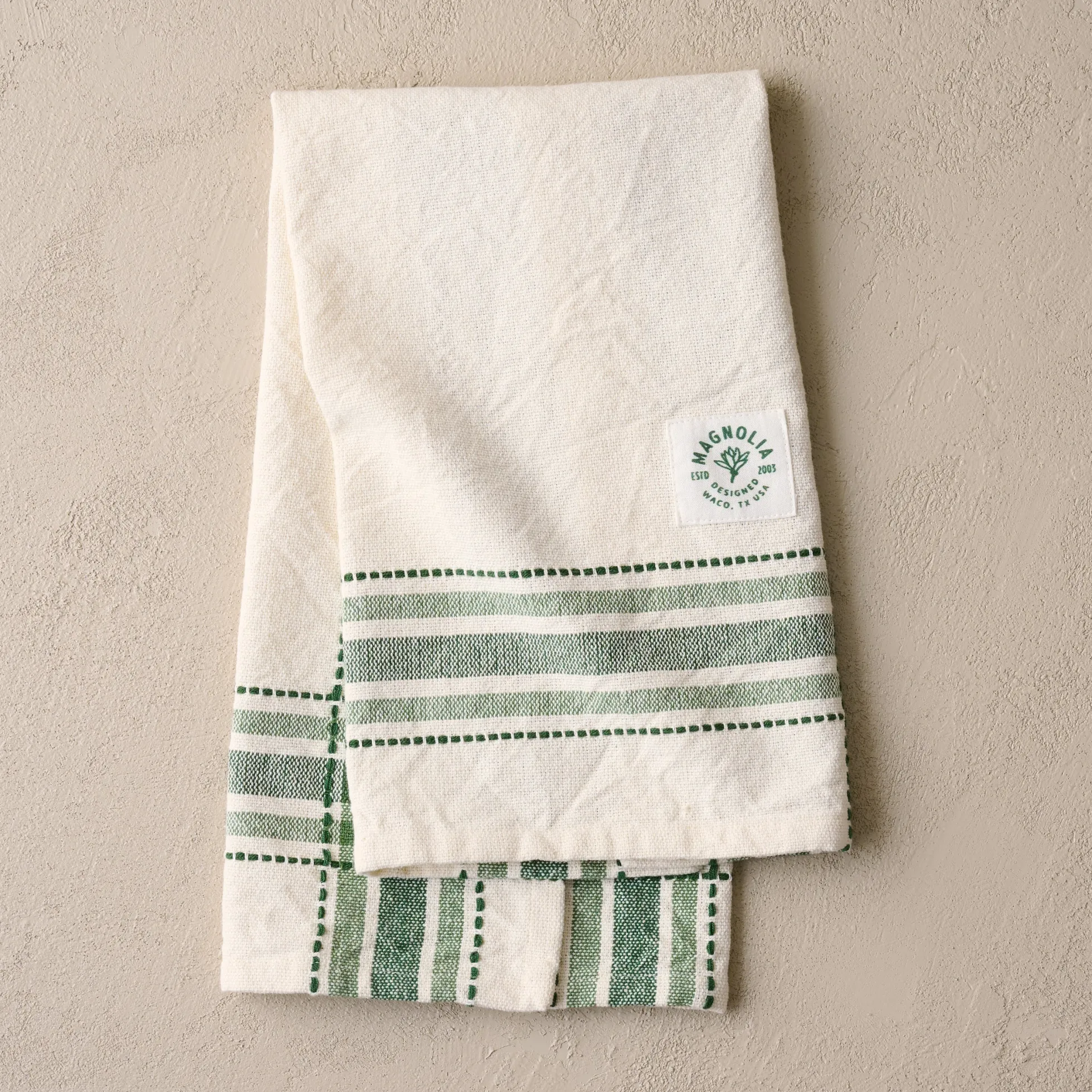 Magnolia Vintage Green Border Tea Towel