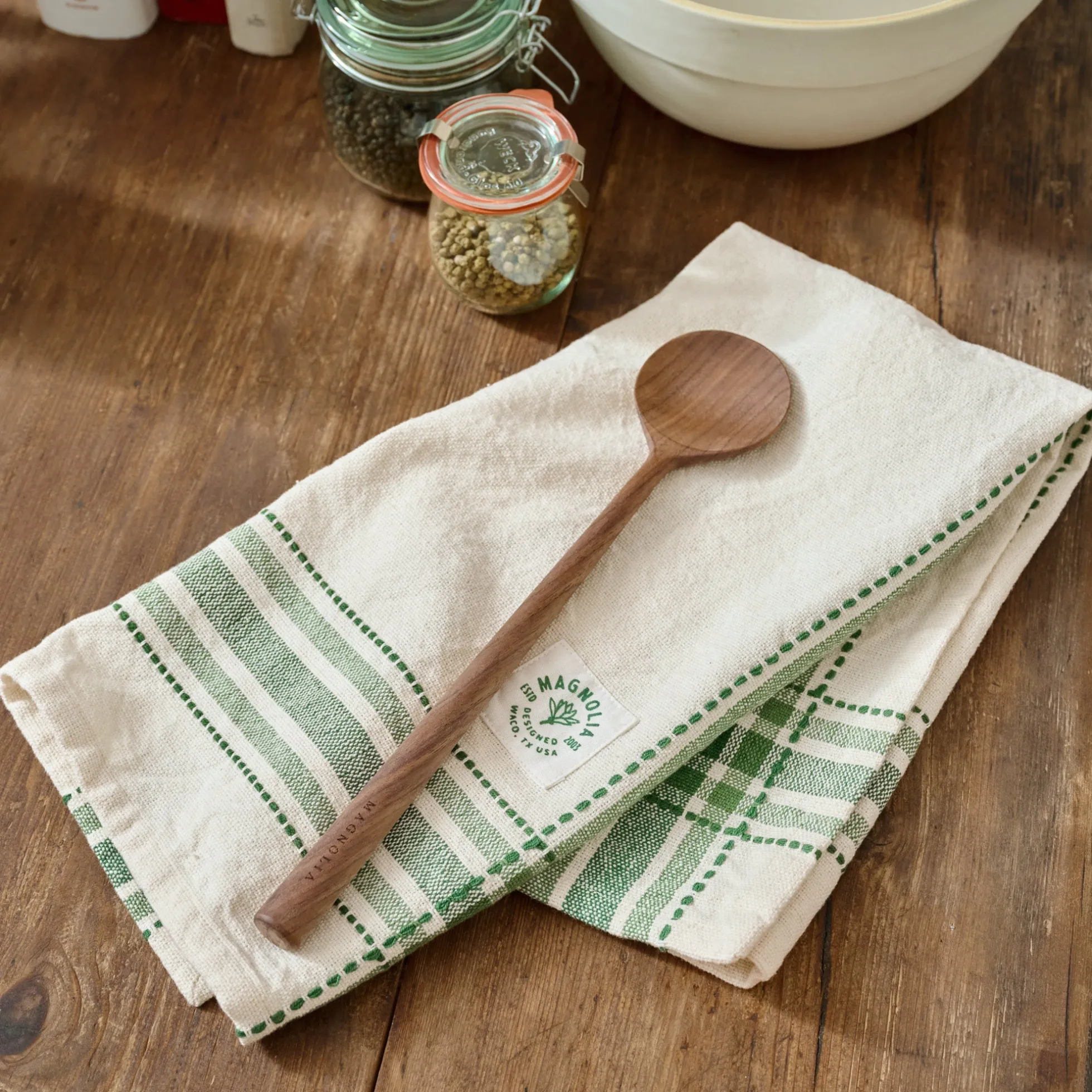 Magnolia Vintage Green Border Tea Towel