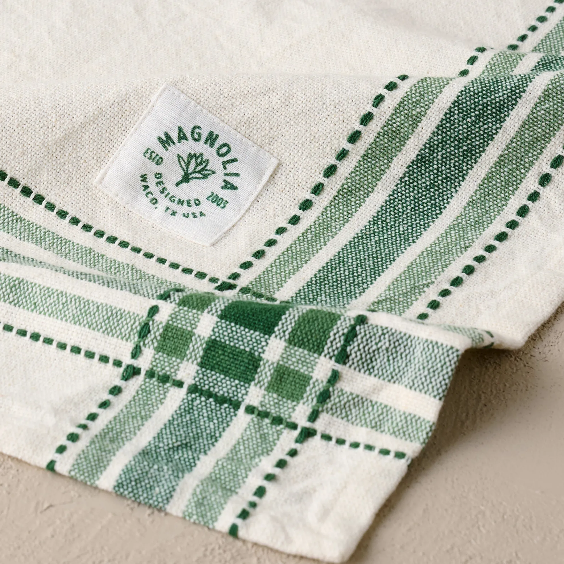 Magnolia Vintage Green Border Tea Towel