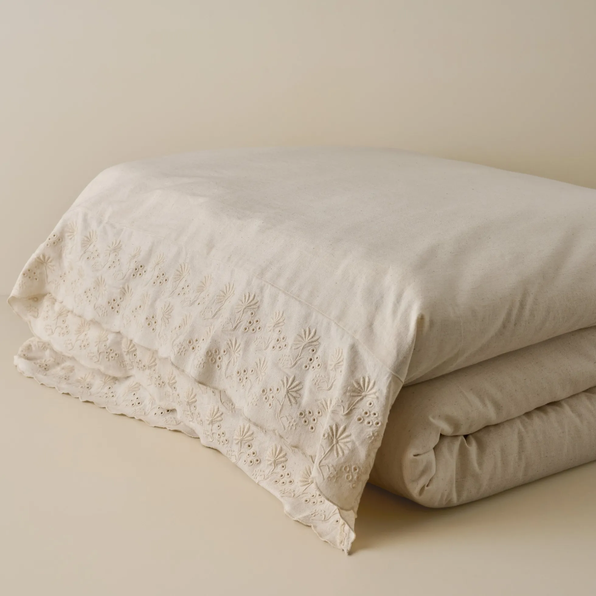 Natural Clara Eyelet Flange Duvet + Sham Set (King)
