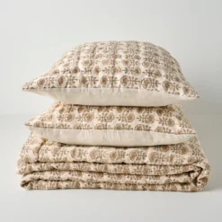 Natural Flora Block Print Quilt + Sham Set (King)