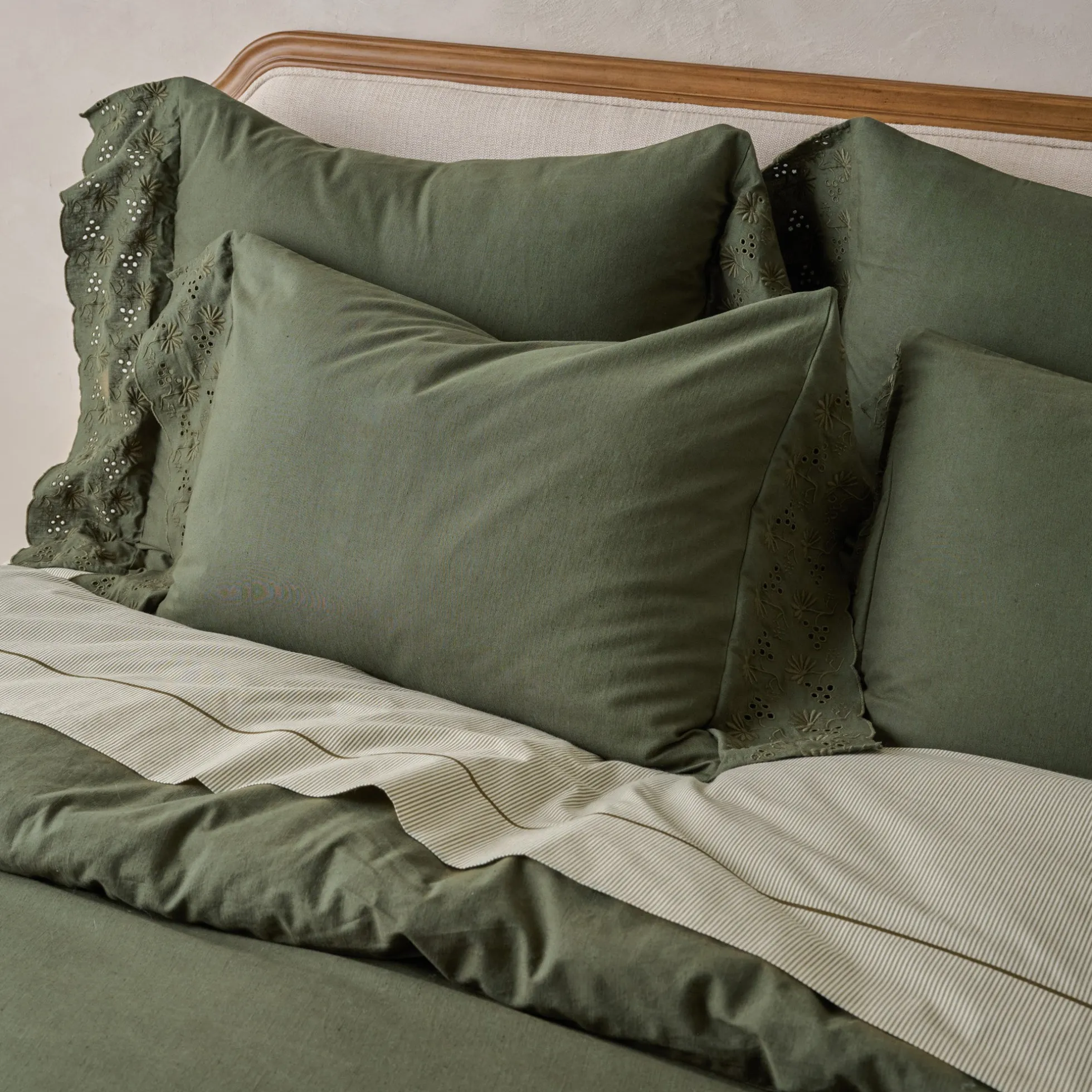 Olive Night Clara Eyelet Flange Quilt + Sham Set (Queen)