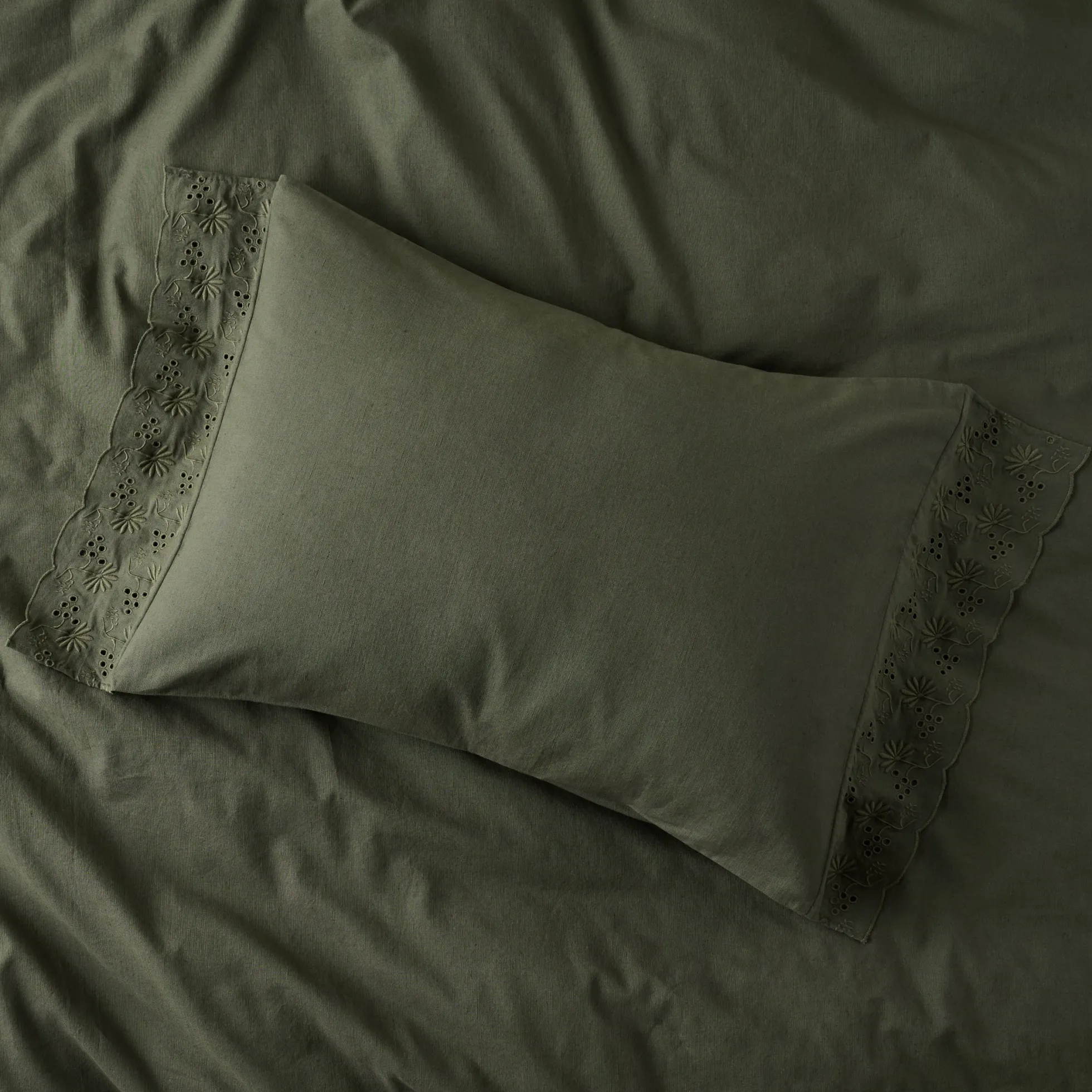 Olive Night Clara Eyelet Flange Quilt + Sham Set (Queen)
