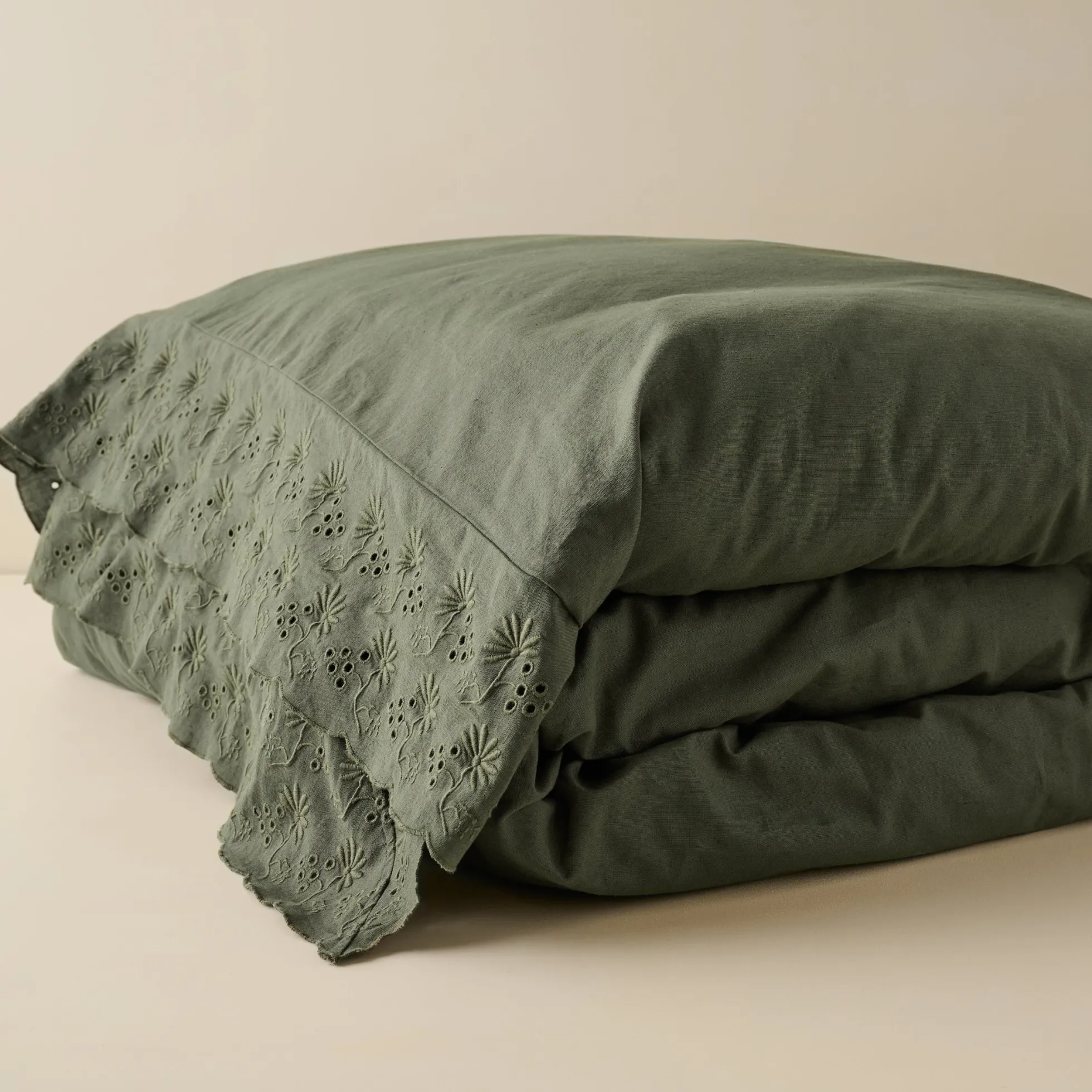 Olive Night Clara Eyelet Flange Quilt + Sham Set (Queen)