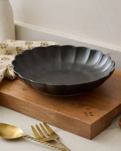 Oversized Black Scalloped Serving Bowl