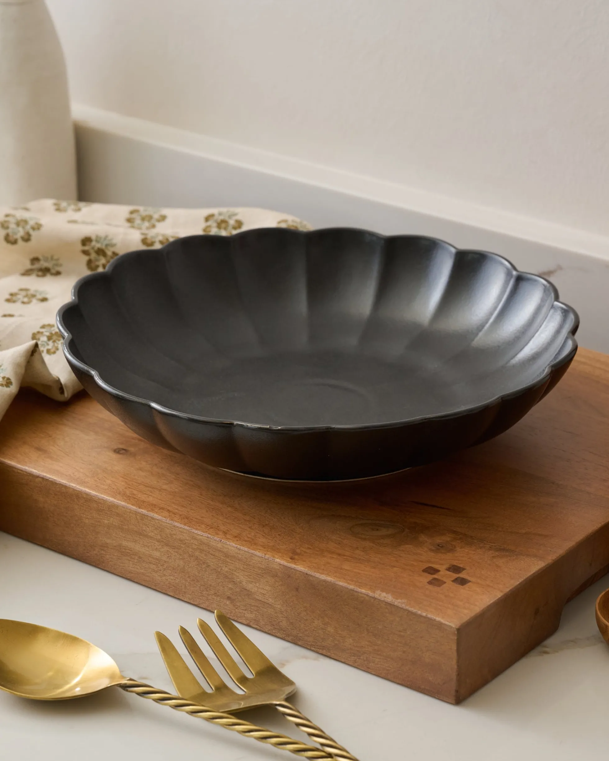 Oversized Black Scalloped Serving Bowl