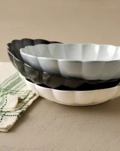 Oversized Black Scalloped Serving Bowl
